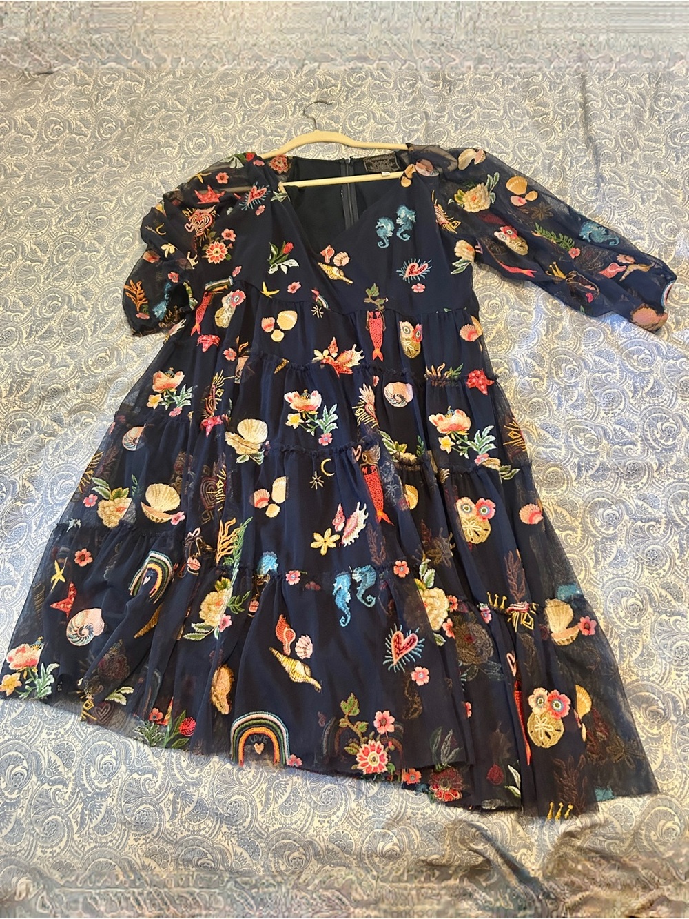 Beautiful JOHNNY WAS embroidered Ocean Theme flowy Dress- XL